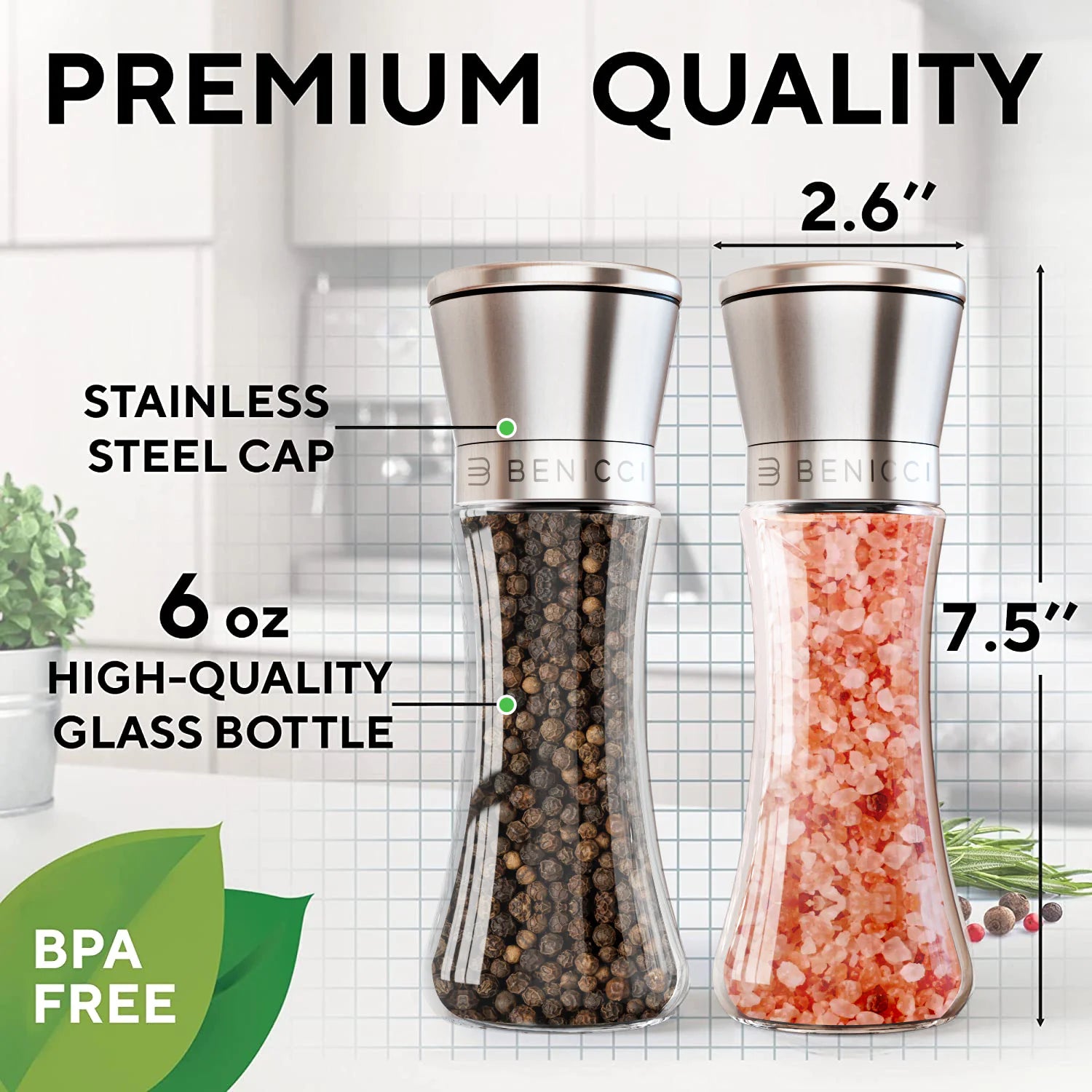 Beautiful Stainless Steel Salt & Pepper Grinders