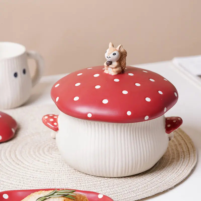 Ceramic Red Mushroom Cups